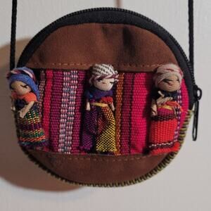 Guatemala Worry Free Dolls Colorful Coin Purse Cross-Body 4" X 4" 21" Mexican